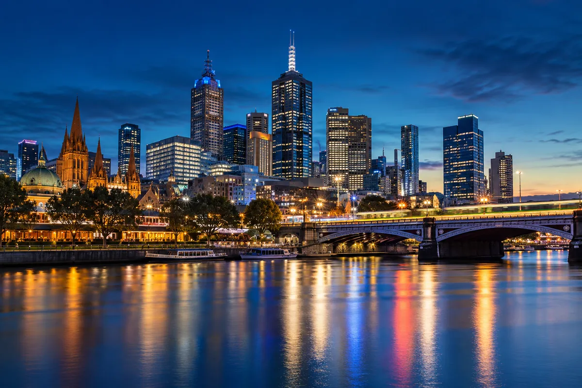 Melbourne CBD skyline at dusk near the UrbanByte Labs studio